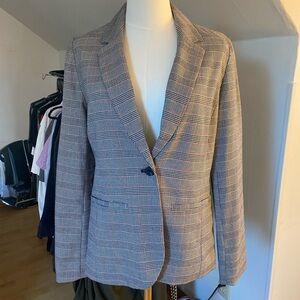 GAP Black Lined. Red, white, and black plaid. One button blazer.